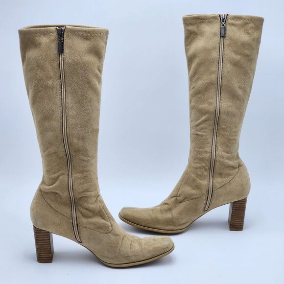 Candie's Y2K Faux Suede Camel Tan Tall Heeled Boots Size 8 - Picture 5 of 12